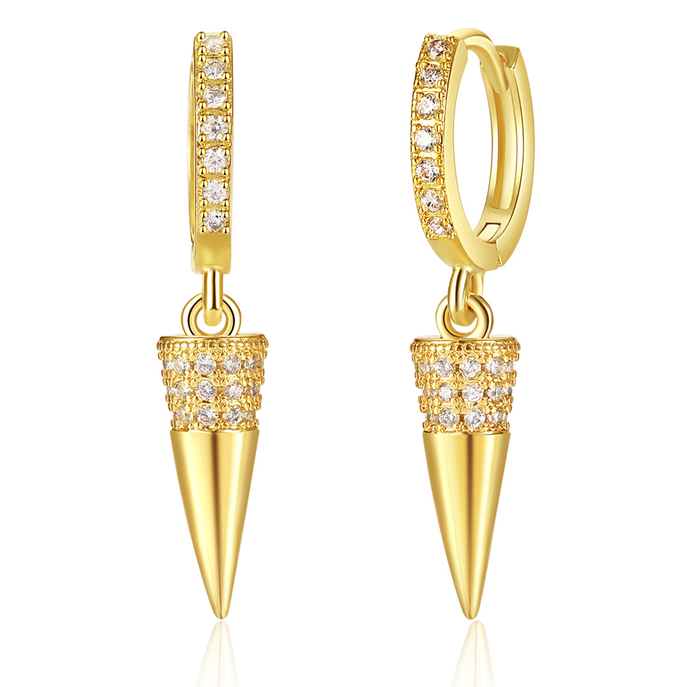 women retro earrings -14K Gold Dangle Drop Hoop Earrings for Women Girls- Spike