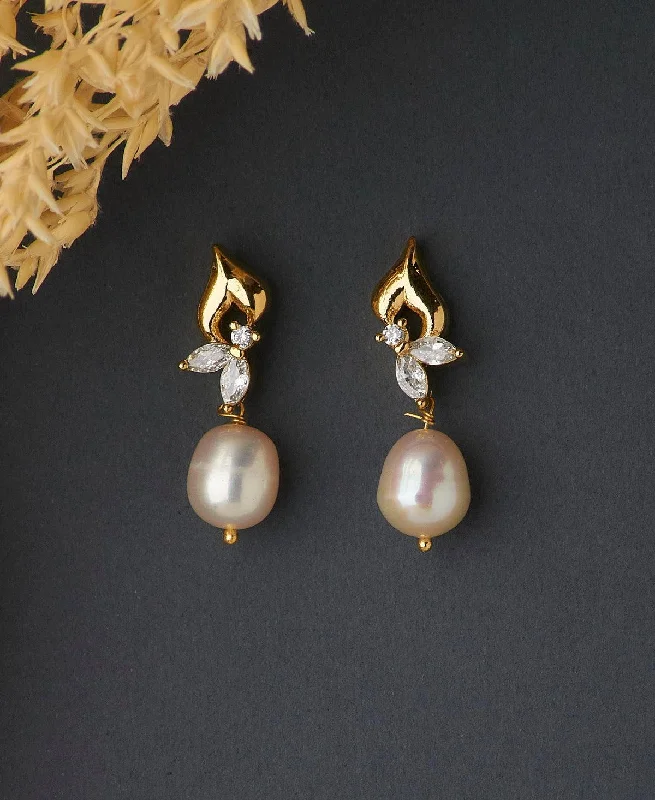 women rainbow earrings -Elegant Stone Studded Pearl Earring