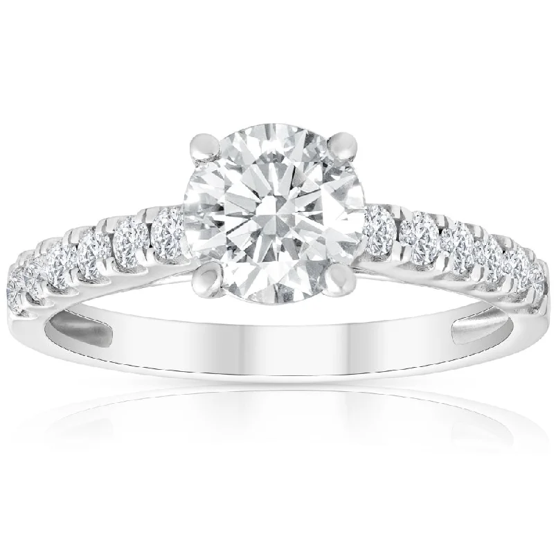 stackable engagement rings -1 1/2 Ct Lab Grown Diamond Ring With Accents 14k White Gold