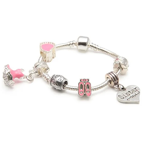 Children's Sister 'Love To Dance' Silver Plated Charm Bead Bracelet