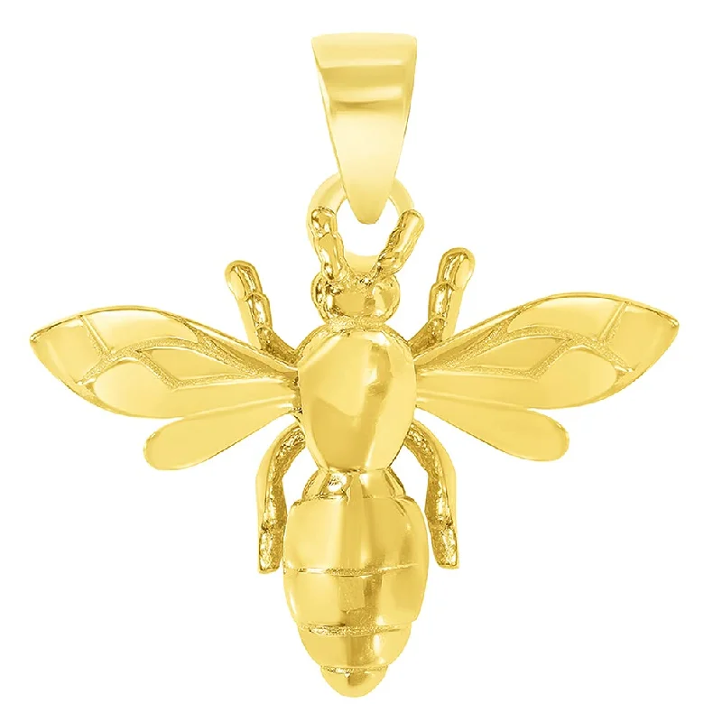 women chic gold necklaces -14k Yellow Gold 3D Honey Bee Charm Bumblebee Insect Pendant (Small)