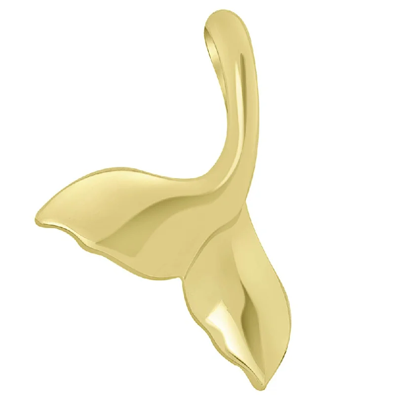 women chunky necklaces -Solid 14k Yellow Gold Classic Curved Whale's Tail Pendant