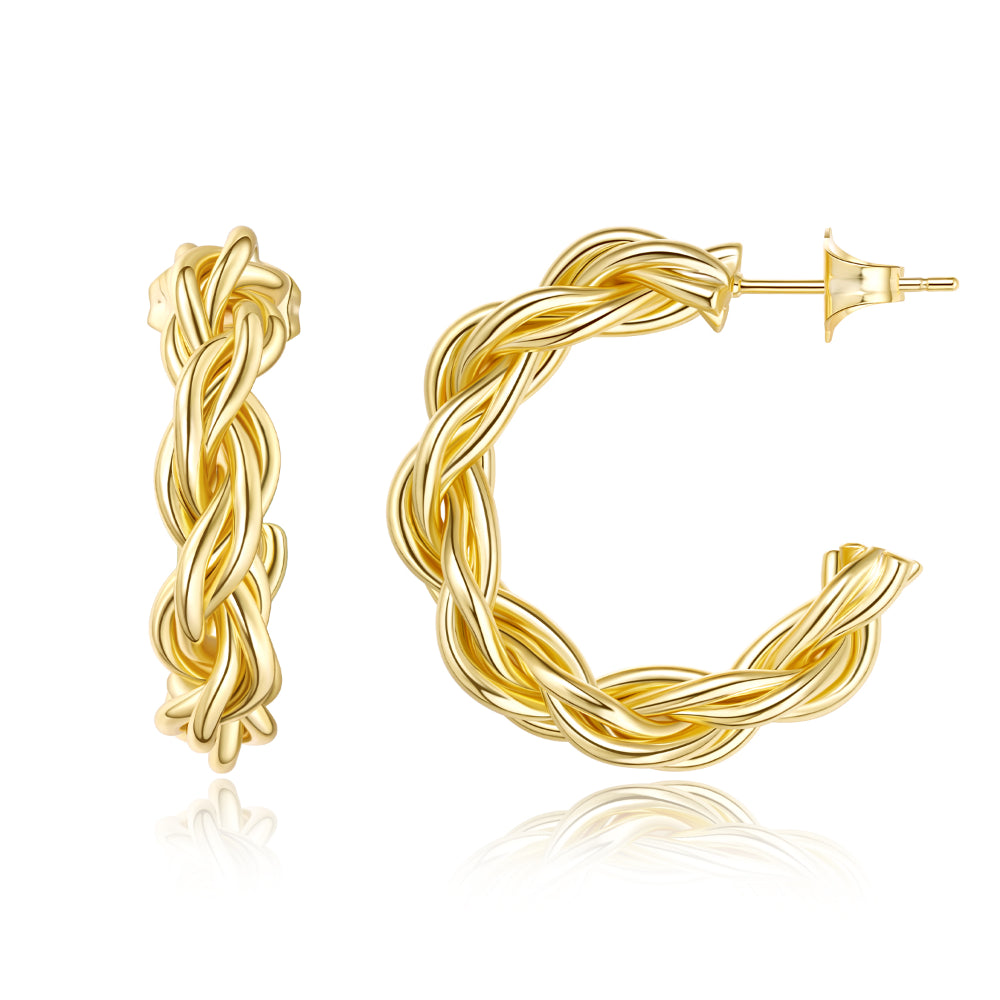 women modern earrings -Dainty Gold Plated Chunky Twist Rope Hoop Earrings