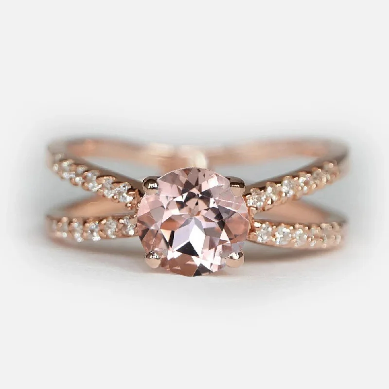 14k engagement rings -Solid 14k Rose Gold Round Morganite Engagement Ring