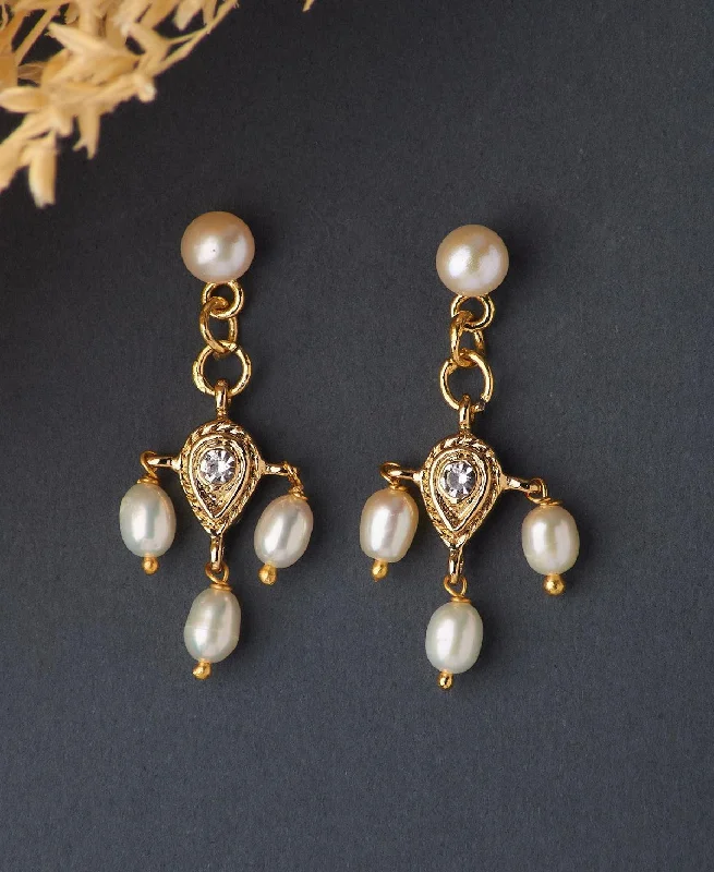 women art deco earrings -Ethnic Pearl Hanging Earrings