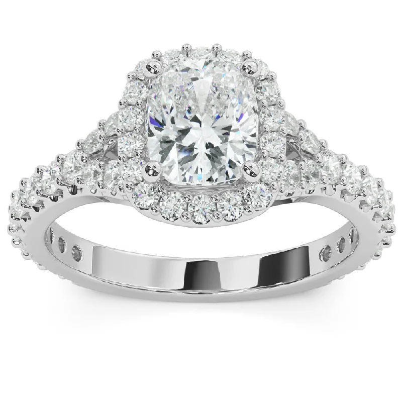 women antique engagement rings -2Ct Cushion Halo Lab Grown Diamond Engagement Ring in 14k Gold