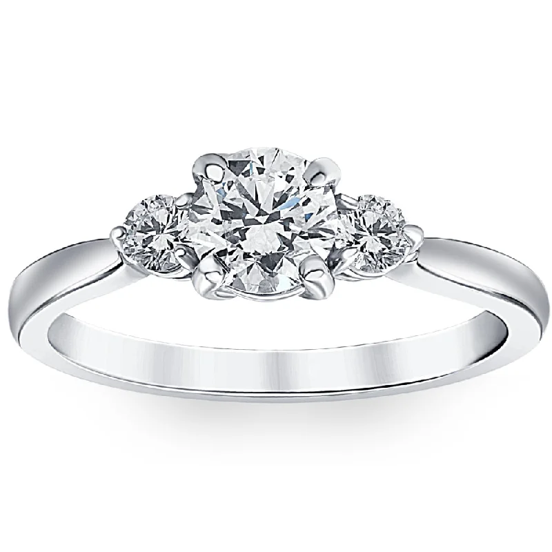 affordable halo engagement rings -1 1/4Ct Three Stone Diamond (3/4ct Center) Engagement Ring White or Yellow Gold