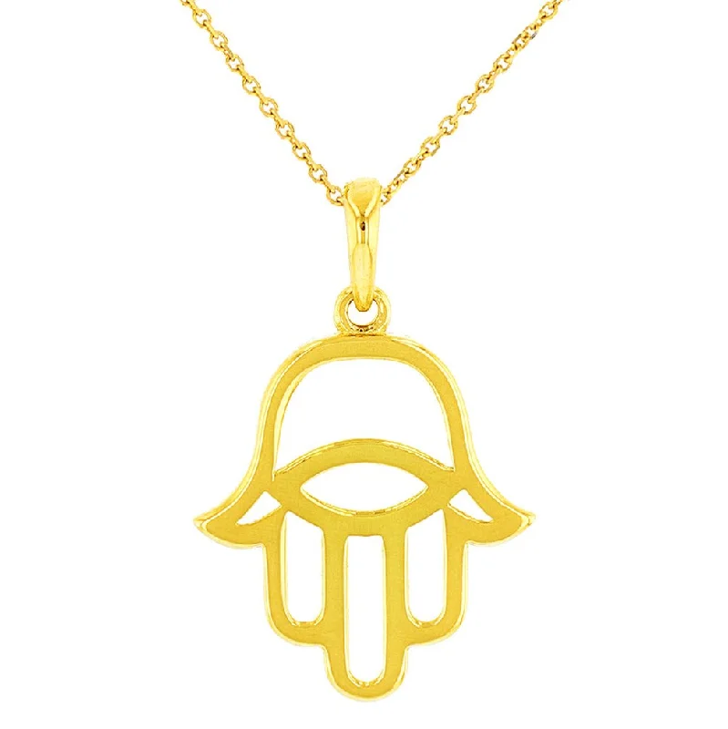 women custom necklaces -Jewelry America Solid 14K Gold Hamsa Hand of Fatima with Evil Eye Charm Pendant Necklace