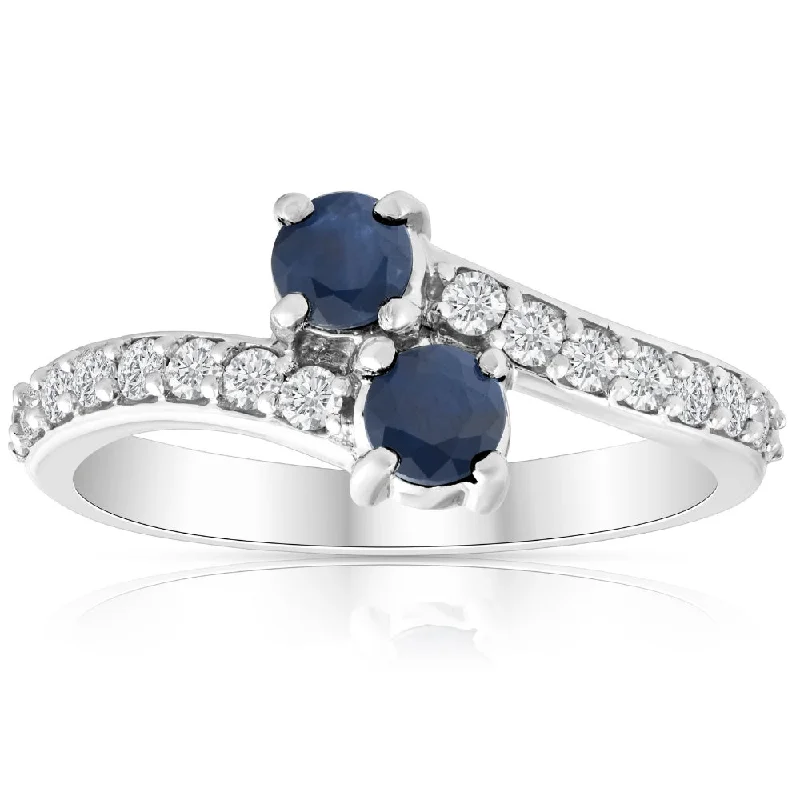 blue sapphire engagement rings -1Ct Blue Sapphire & Diamond Two Stone Forever us Ring 10k White Gold