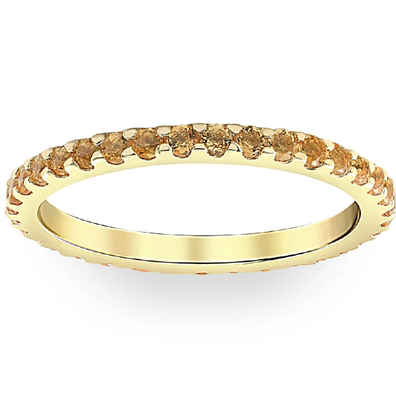 colored gemstone engagement rings -3/4Ct Genuine Citrine Eternity Ring Stackable Band 10k Yellow Gold