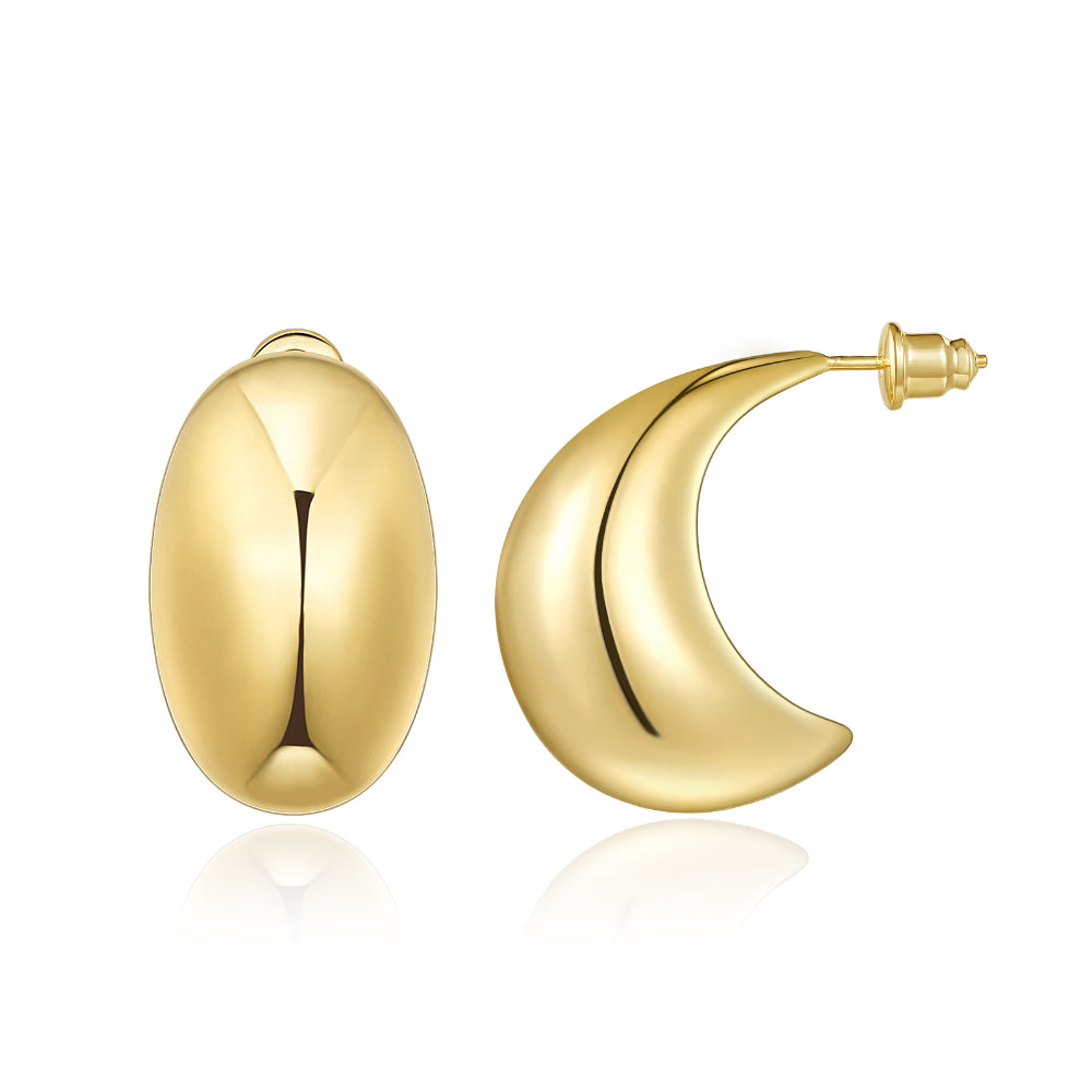 women silver earrings -14K Gold Plated Thick Chunky Gold Hoop Earrings- Lightweight Teardrop Hoop