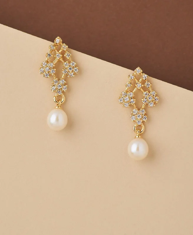 women ruby earrings -Floral Stone Studded Pearl Earring