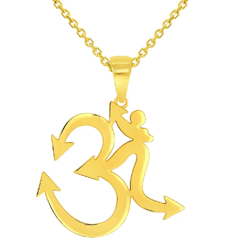 women minimalist necklaces -Solid 14k Yellow Gold Om Spiritual Symbol Pendant with Rolo Cable, Cuban Curb, or Figaro Chain Necklaces