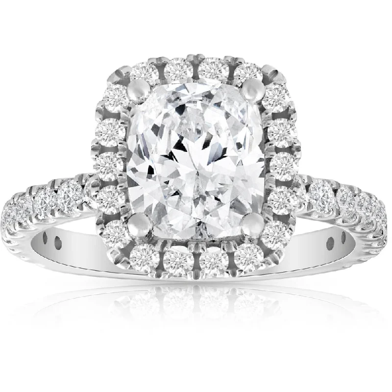 round diamond engagement rings -Certified 2 1/2Ct Cushion Halo Diamond Engagement Ring 14k Gold Lab Grown