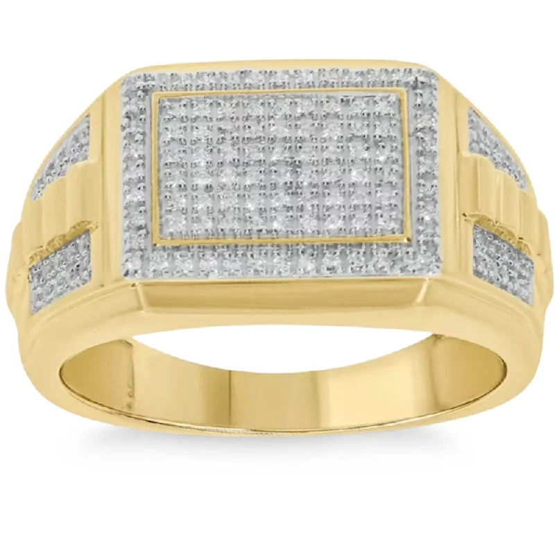 alternative gemstone engagement rings -1/2Ct TW Diamond Men's Ring 10k Yellow Gold 9mm Wide