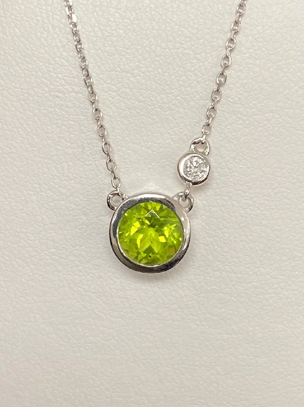 women custom engraved necklaces -14kt White Gold Bezel Peridot and Diamond Necklace