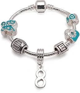 Children's Blue 'Happy 8th Birthday' Silver Plated Charm Bead Bracelet