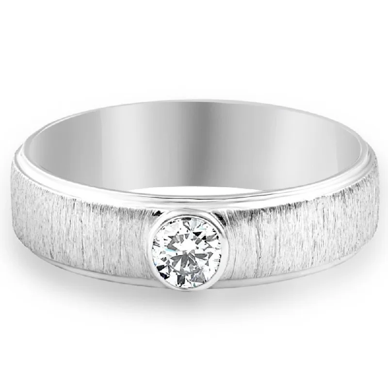 affordable engagement rings -1/3Ct Diamond Men's Brushed Wedding Band in Gold or Platinum Lab Grown 6mm