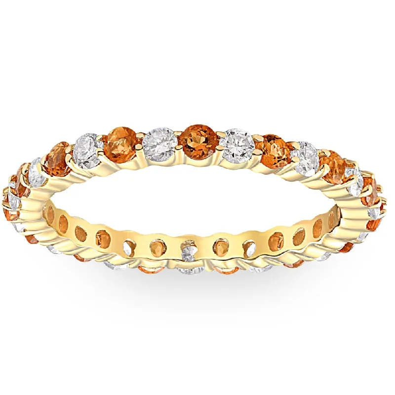 white gold engagement rings -1 cttw Citrine & Diamond Wedding Eternity Stackable Ring 10k Yellow Gold