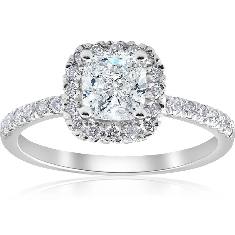 simple platinum engagement rings -VS 1 1/2Ct TW Cushion Diamond Halo Engagement Ring 14k White Gold Lab Grownj