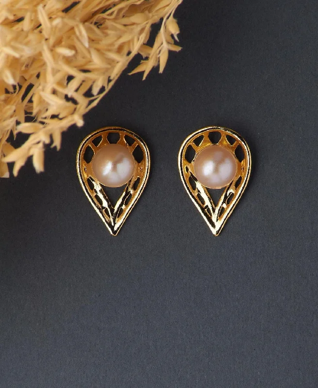 women dangle earrings -Elegant White Pearl Stud Earring