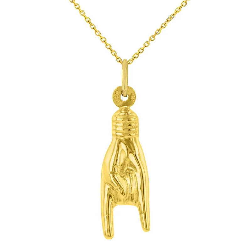 women adjustable necklaces -14K Yellow Gold Hand Mano Cornuto Good Luck Sign Pendant Necklace