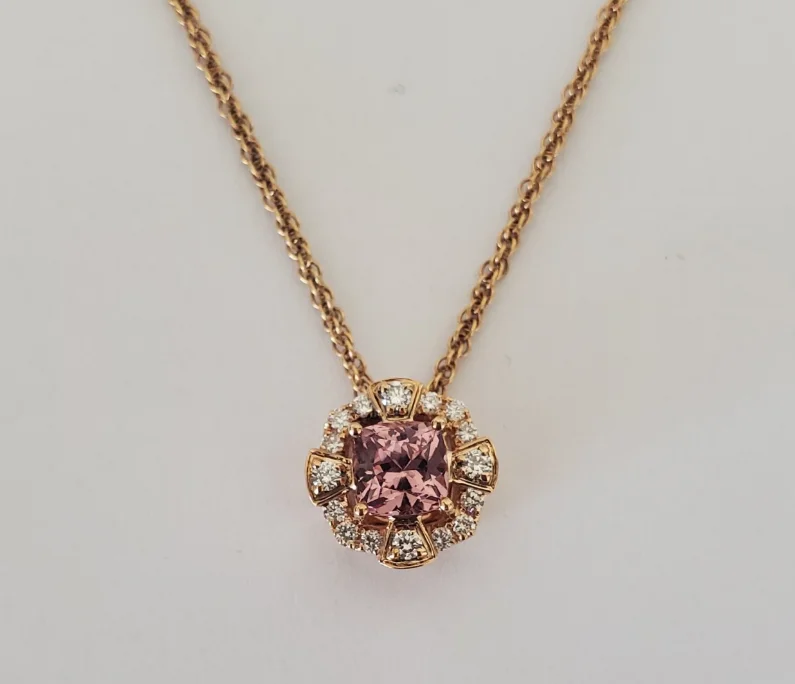 women long necklaces -14kt Rose Gold Lotus Garnet Pendant