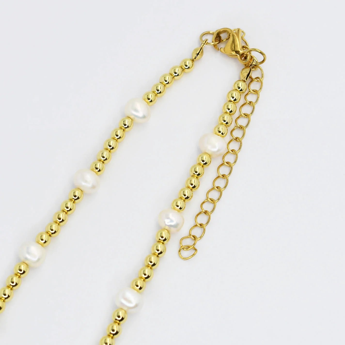 women 18k gold necklaces -Gold Beaded and Pearls Necklace