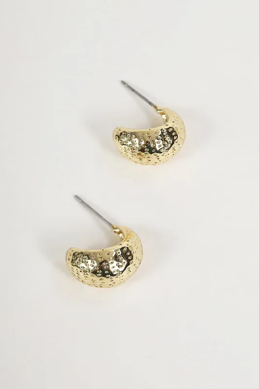 women diamond heart earrings -Gold Textured Chunky Hoop Earrings