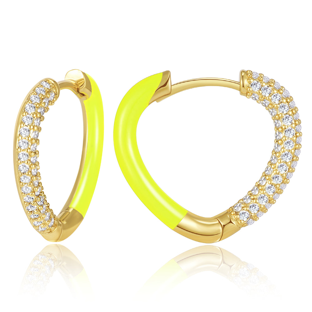 women bridal earrings -Yellow Enamel Heart Huggie Earrings