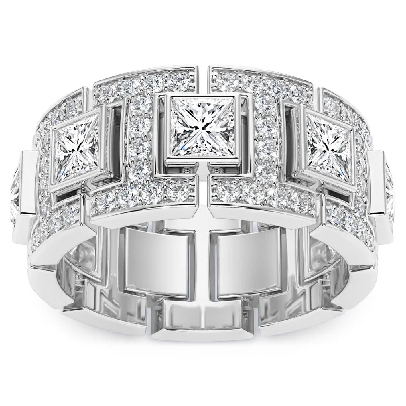 women classic engagement rings -4Ct Men's Princess Cut Diamond 10MM Wide Ring Wedding Band Lab Grown