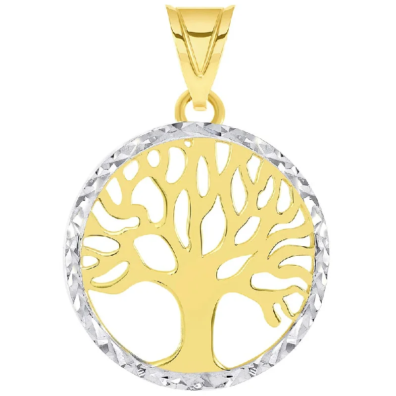 women charm necklaces -14k Yellow Gold Textured and Polished Round Tree of Life Medallion Pendant