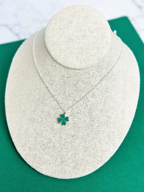 women luxurious gemstone necklaces -Enamel Clover Pendant Necklace - Silver