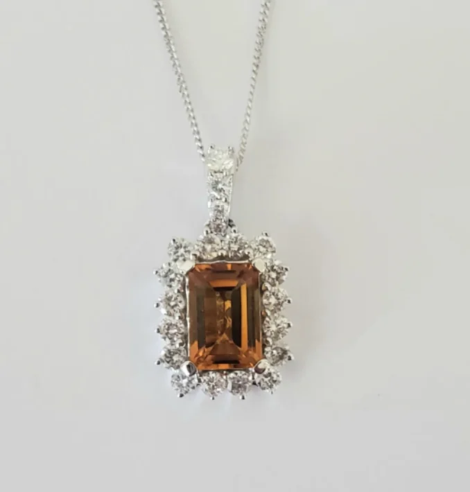 women gold plated necklaces -14kt White Gold Citrine and Diamond Pendant