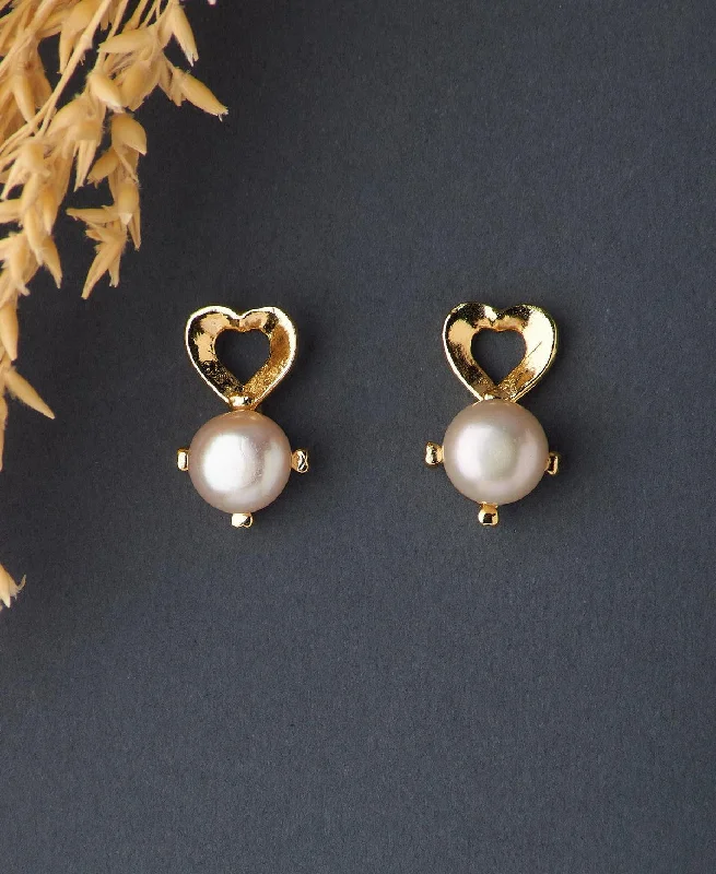 women heart-shaped earrings -Elegant White Pearl Stud Earring