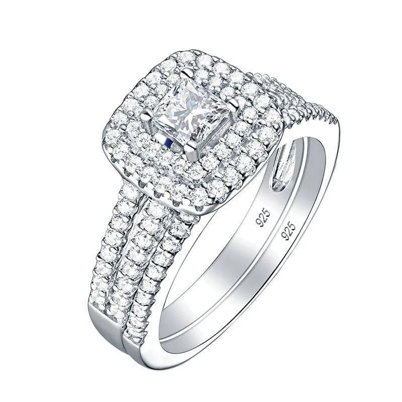 platinum diamond engagement rings -2Pcs 1.5Ct Princess Cut White Created Diamond Engagement Ring Set