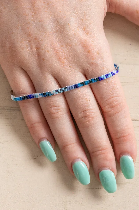 JR02 Mini Handwoven Beaded Bracelet | 1/8" Width | Blue