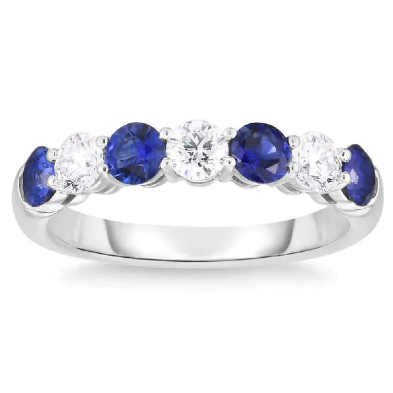 elegant engagement rings -1 1/2Ct TW Round Diamond & Created Blue Sapphire Stackable Ring in 14k Gold