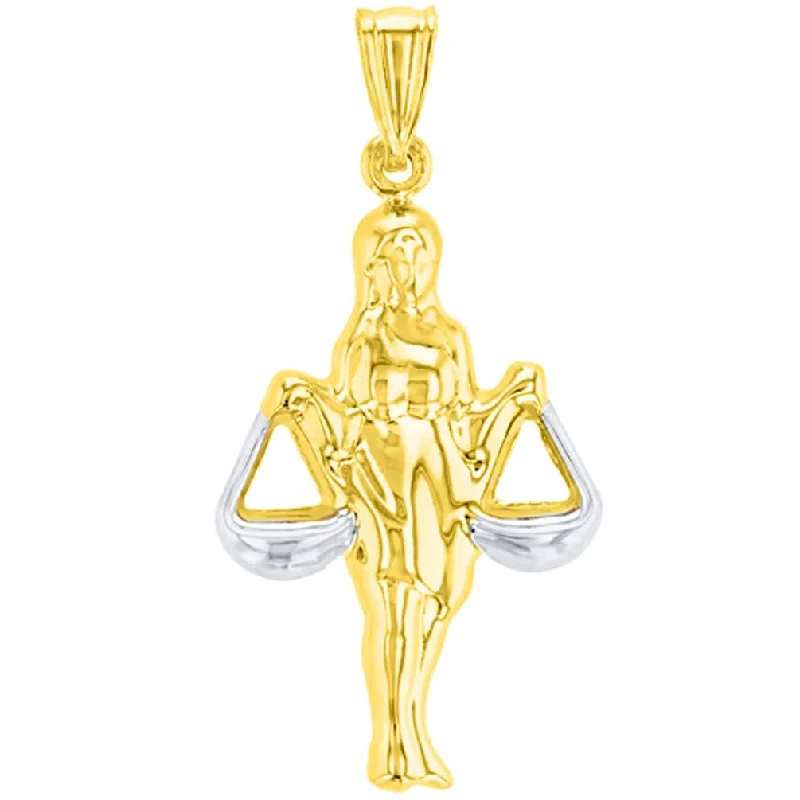 women gold necklaces -High Polish 14K Yellow Gold Libra Zodiac Sign Holding Scale Pendant