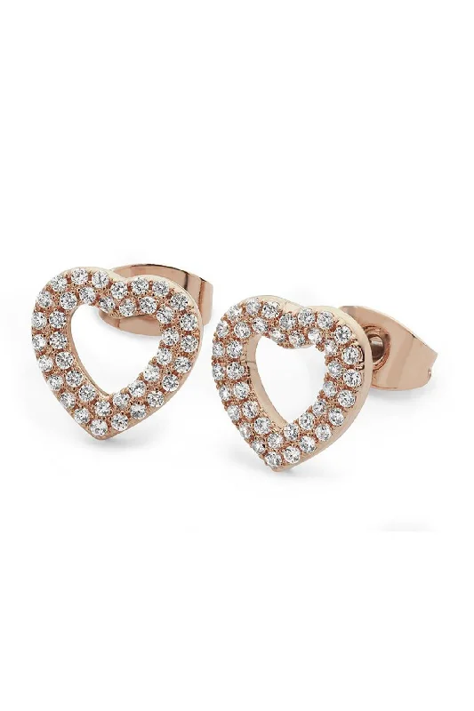 women chic earrings -Rose Gold Double Pave Heart Earrings