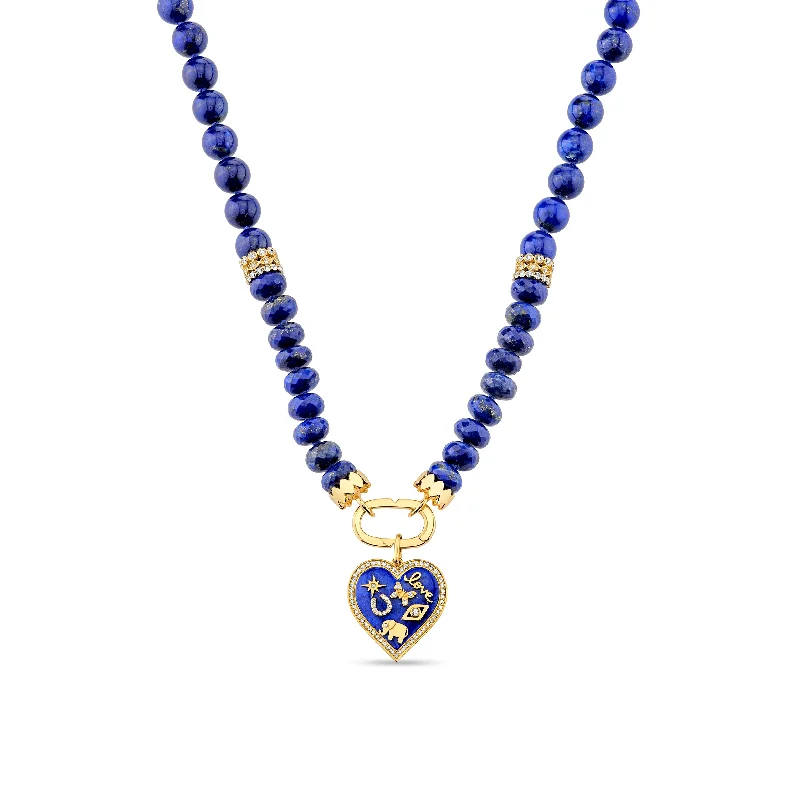 women layered necklaces -Gold & Diamond Puffy Icon Heart Lapis Necklace