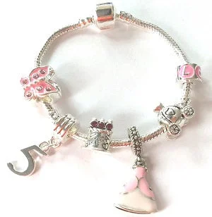 Pink Princess 5th Birthday Girls Gift - Silver Plated Charm Bracelet