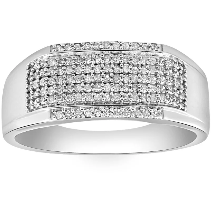 18k gold engagement rings -1/2Ct Men's Pave Diamond Ring in White Gold