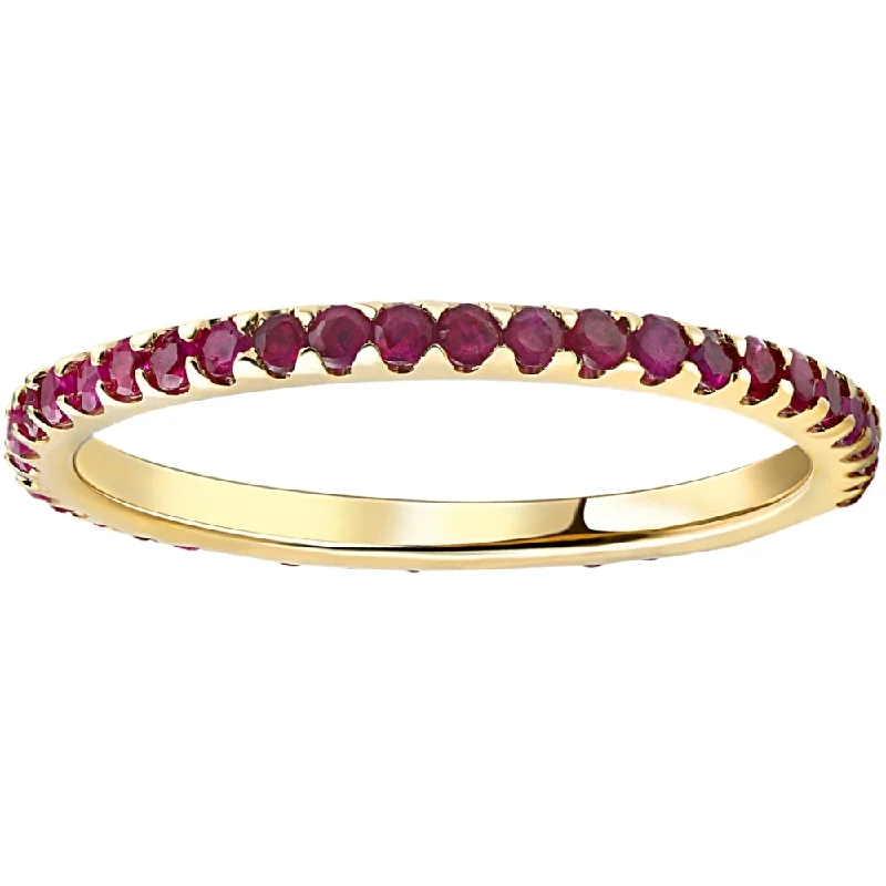 custom engraved engagement rings -3/4Ct Ruby Eternity Ring Anniversary Band 10k Yellow Gold