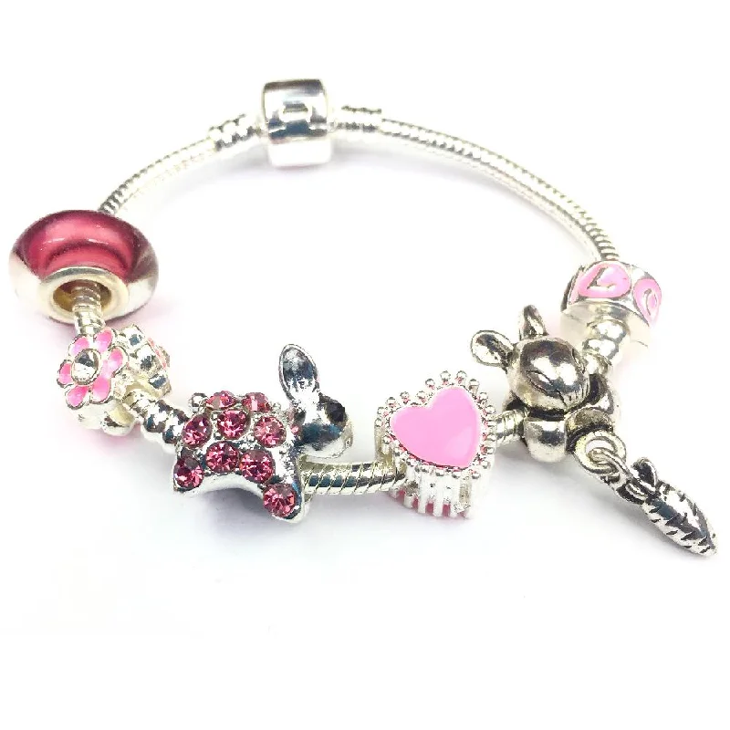 Children's 'Pink Sparkle Bunny Rabbit' Silver Plated Charm Bead Bracelet