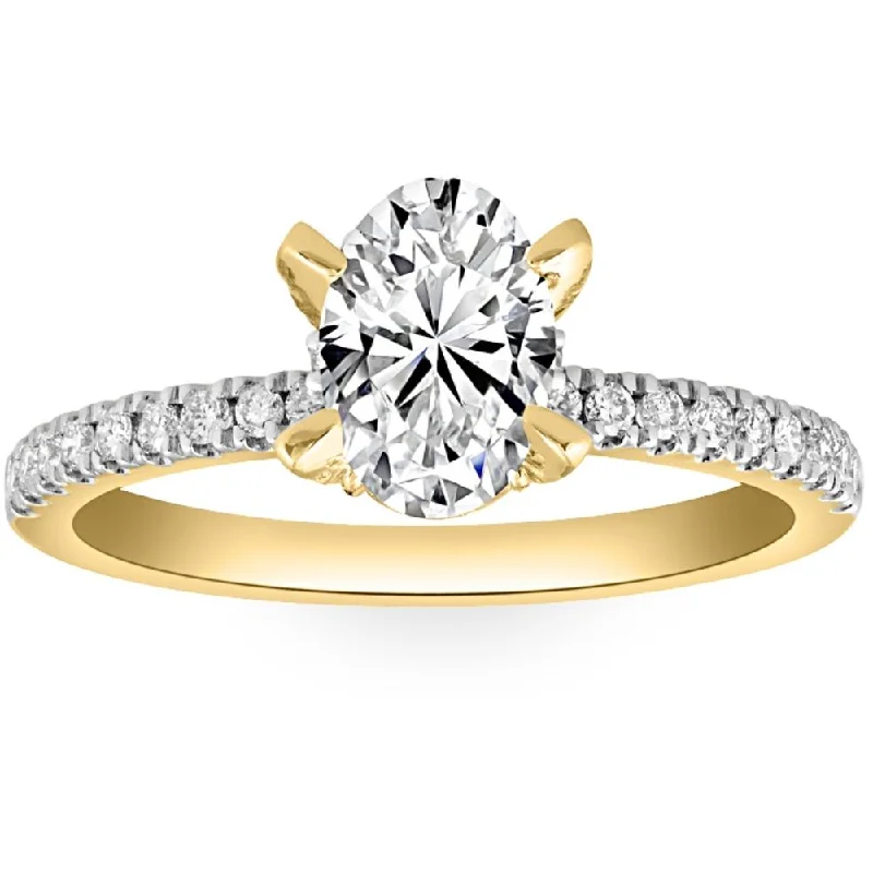 princess cut engagement rings -1 1/2Ct Oval Diamond Accents Engagement Ring White Yellow or Rose Gold Lab Grown