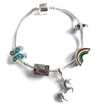 Children's Daughter 'Magical Unicorn' Silver Plated Charm Bead Bracelet