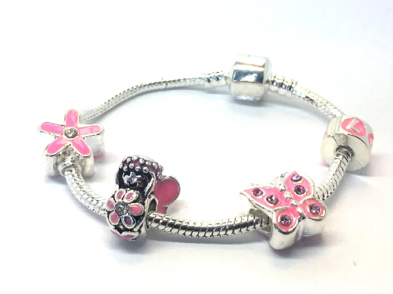 Pink Fairy Silver Plated Charm Bracelet For Girls