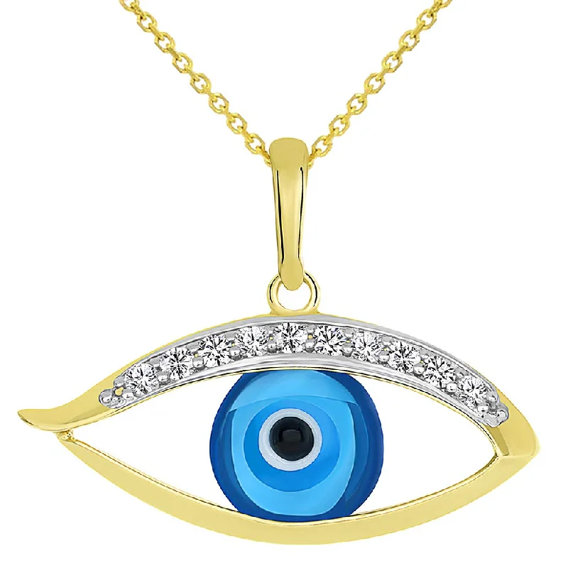 women personalized necklaces -14k Yellow Gold Elegant Open-Style CZ Blue Evil Eye Pendant Necklace