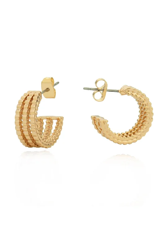 women personalized hoop earrings -Triple Rope Gold Hoop Earrings